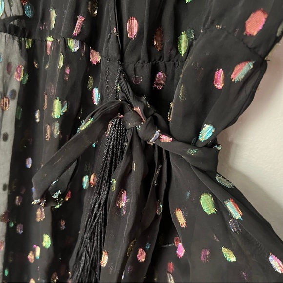 Revolve x Michael Costello Dot Dress Fringe Black Sheer Kimono Gypsy - Picture 3 of 4